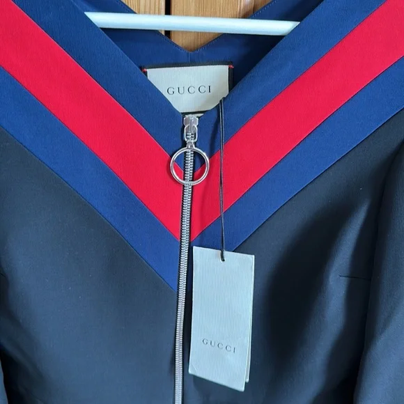 ✨ NWT GUCCI Black Silk Wool Zip Front Web Trim Sheath dress - Picture 7 of 9